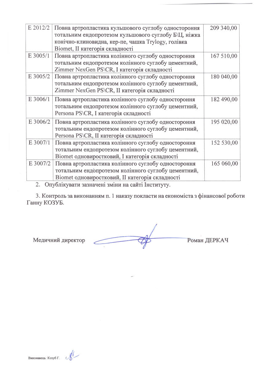 Наказ №79/од від 08.07.2026 Щодо внесення змін до Переліку платних послуг з надання медичної допомоги ДУ «НІТО НАМН України». 