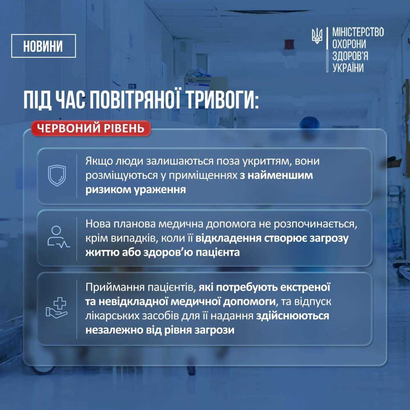Уряд врегулював роботу медичних закладів під час сигналів повітряної тривоги (ІНФОГРАФІКА)